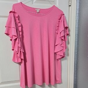 Cato Pink Flutter Sleeve Ruffled Blouse